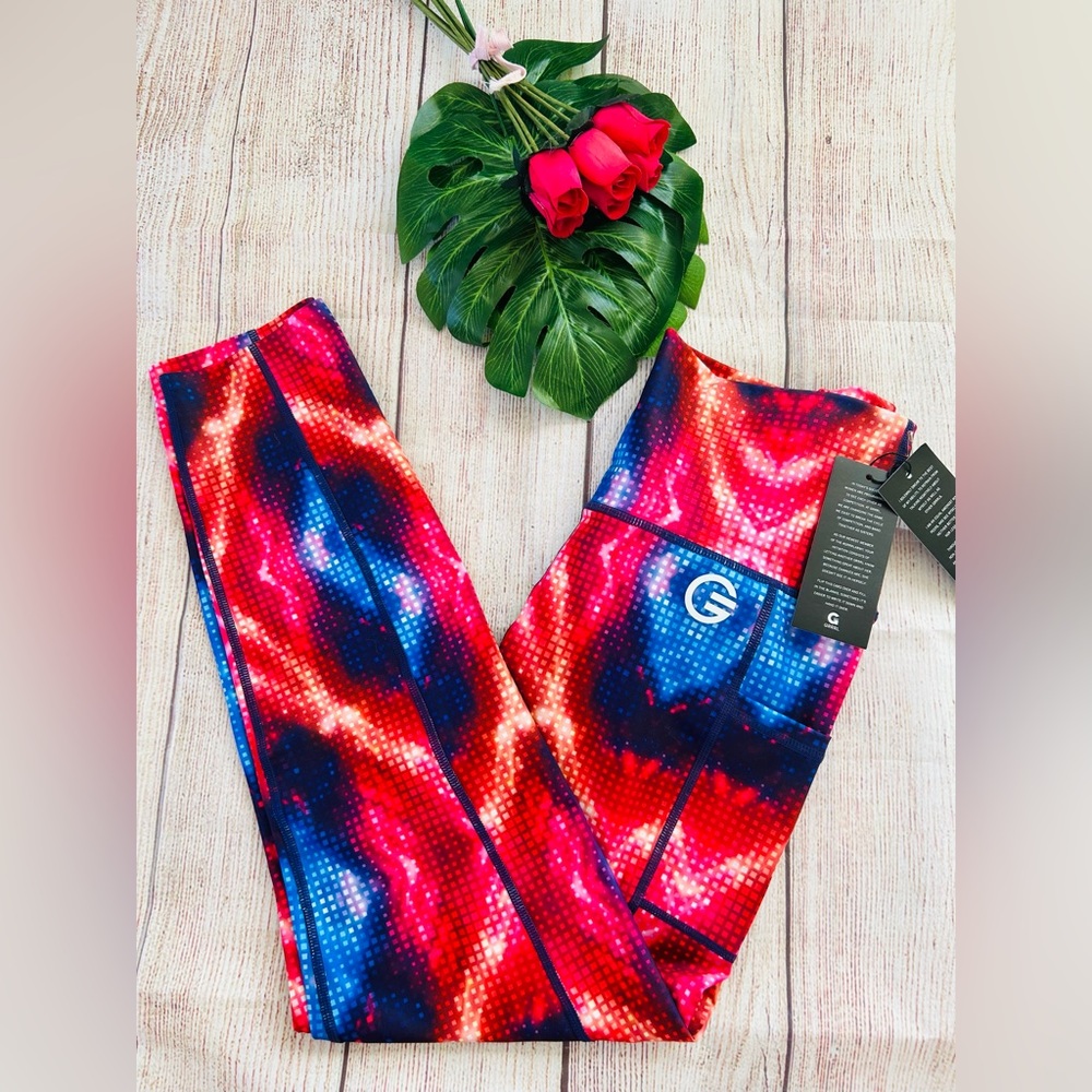Grrrl Women’s Colorful Disco Chloe/Angel Size High Rise Athletic Leggings NWT